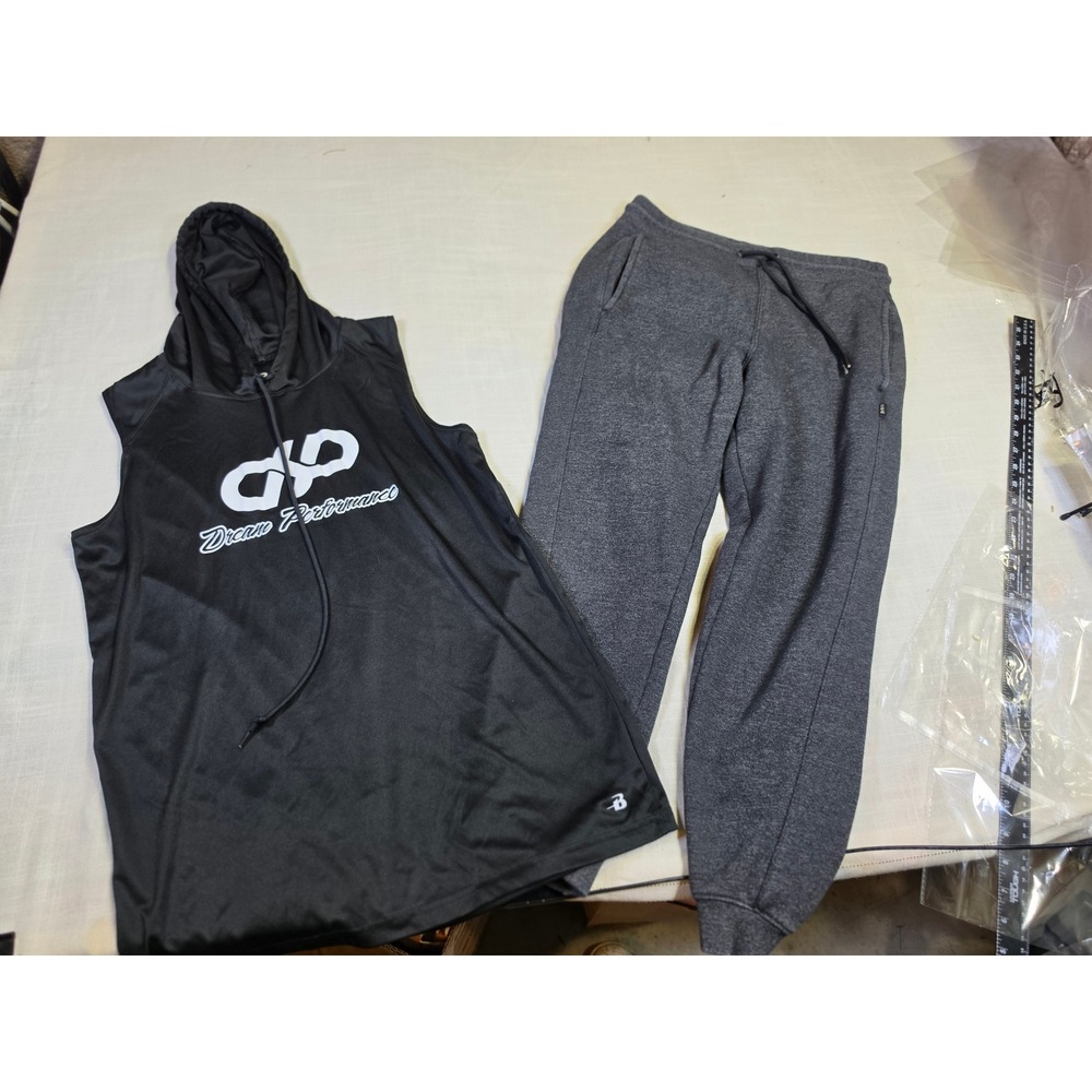 Badger Sport Sleeveless Hoodie & CSG Joggers Mens Medium Black Gray Gym Set